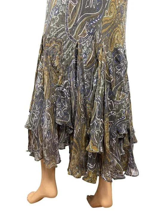 Vintage Y2K ECI New York Silk Paisley Asymmetrical Handkerchief Ruffle Skirt Sma - Picture 4 of 9
